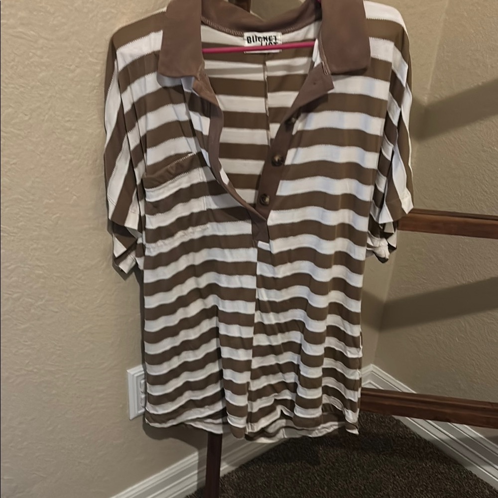 Brown and White Striped Polo Romper